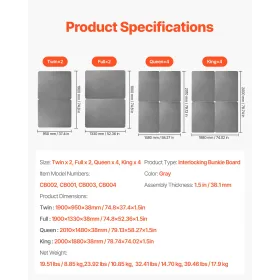 VEVOR Twin Size Bunkie Board, 38 mm Bed Board Slats with 200D Oxford Cloth, Wooden Mattress Support for Twin Size Bed, Easy Asse