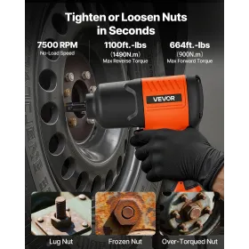 VEVOR Air Impact Wrench, 1/2" Drive Pneumatic Impact Wrench Up to 1490N.m Reverse Torque, 7500RPM 4-Speed Adjustable & Lightweig