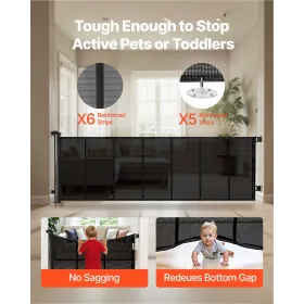 VEVOR Retractable Baby Gate, Extends to 3050 mm Extra Wide, 980 mm Tall, with Reinforced Fiberglass Strips, Avoids Crawling Thro