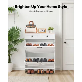 Shoe Cabinet with 2 Flip Drawers, Farmhouse Shoes Storage Cabinet with 2 Drawers and Anti-Tipping Device, Freestanding Shoe Orga