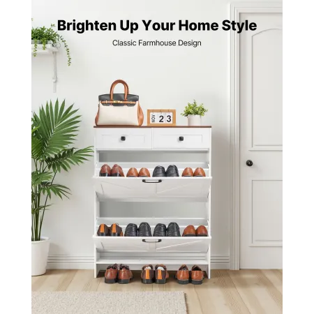 VEVOR Shoe Cabinet with 2 Flip Drawers, Farmhouse Shoes Storage Cabinet with 2 Drawers and Anti-Tipping Device, Freestanding Sho