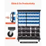 7-Tier Double-Sided Rolling Bin Storage Rack, 94 Plastic Bins, Dual-Sided Parts Organizer with Wheels, Mobile Tool Organizer for