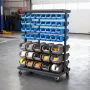 7-Tier Double-Sided Rolling Bin Storage Rack, 94 Plastic Bins, Dual-Sided Parts Organizer with Wheels, Mobile Tool Organizer for