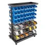 7-Tier Double-Sided Rolling Bin Storage Rack, 94 Plastic Bins, Dual-Sided Parts Organizer with Wheels, Mobile Tool Organizer for