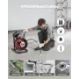 Drain Cleaner Machine 23m x 10.5mm, Sewer Snake Auger Manual Feed with 4 Cutters & Air-activated Foot Switch for 50mm to 100mm P