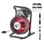 Drain Cleaner Machine 23m x 10.5mm, Sewer Snake Auger Manual Feed with 4 Cutters & Air-activated Foot Switch for 50mm to 100mm P