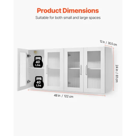 Laundry Room Wall Cabinet, 2-Tier Wall Mounted Cabinet with Adjustable Shelf, Cupboard Storage with 4 Doors, for Kitchen, Bathro