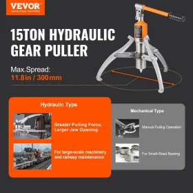 Hydraulic Gear Puller, 15 Ton Max Capacity Wheel Bearing Pulling Separator, 2 or 3 Jaws Puller, Vertically and Horizontally,