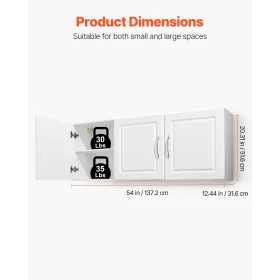 VEVOR Laundry Room Wall Cabinet, 2-Tier Wall Mounted Hanging Cabinet with Adjustable Shelf, Cupboard Storage with 3 Doors, for K