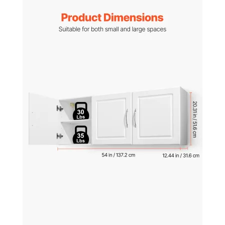 VEVOR Laundry Room Wall Cabinet, 2-Tier Wall Mounted Hanging Cabinet with Adjustable Shelf, Cupboard Storage with 3 Doors, for K