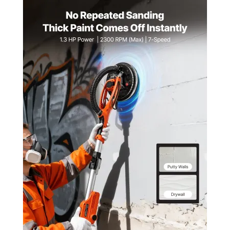 VEVOR Drywall Sander, 950W Electric Drywall Sander, Popcorn Ceiling Removal Tool with 7 Variable Speed 1000-2300 RPM, Double-Dec