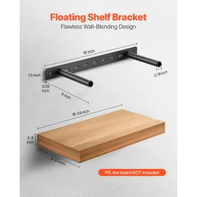 VEVOR Floating Shelf Brackets 2 Pcs, 150 lbs/68 kg Weight Capacity, 16x6.2x1.5 inch / 406.4x157.4x38.1 mm, Heavy Duty Hidden She