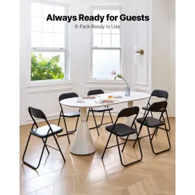 VEVOR 6 Pack Folding Chairs, Foldable Leather Chairs with Heavy Duty Metal Frame & Padded Cushion, Portable Folding Card Table C
