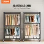 Heavy Duty Clothes Rack, Double Hanging Rods Clothing Garment Rack with Bottom and Top Storage Tier, Rolling Clothing Rack for H
