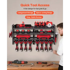 Power Tool Organizer Vægmontering, 4-lags opbevaringsstativ med