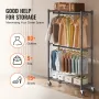 Heavy Duty Clothes Rack, Double Hanging Rods Clothing Garment Rack with Bottom and Top Storage Tier, Rolling Clothing Rack for H