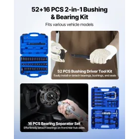 Bearing Press Kit, 52+16 Pcs, 2 in 1 Bushing Driver Tool & Bearing Press Kit, Race and Seal Driver Set with 49 Bushings, 10 Coll