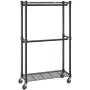 Heavy Duty Clothes Rack, Double Hanging Rods Clothing Garment Rack with Bottom and Top Storage Tier, Rolling Clothing Rack for H
