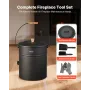 VEVOR Ash Bucket, 4 PCS with Lid, Shovel, Broom and Gloves, Metal Fireplace Charcoal Bucket and Ash Can, 15L Large Capacity for 