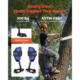 VEVOR Tree Climbing Spikes Set, Height-Adjustable Tree Climbing Gear with Straps & Waist Harness, 159 kg Load Capacity, Heavy Du