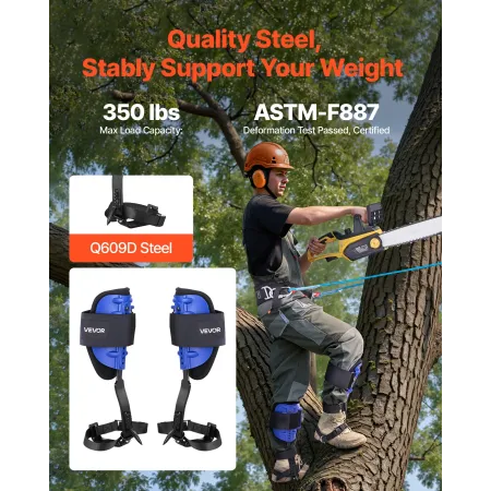VEVOR Tree Climbing Spikes Set, Height-Adjustable Tree Climbing Gear with Straps & Waist Harness, 159 kg Load Capacity, Heavy Du