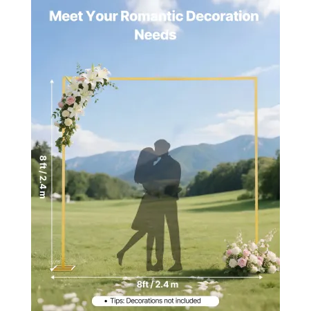 Arch Backdrop Stand, 2.4 x 2.4 m, Stable Structure, Easy Assembly, Square Gold Metal Arch Backdrop Stand for Wedding, Birthday P