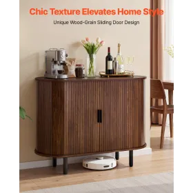 VEVOR Coffee Bar Cabinet, Mid Century Fluted Coffee Bar Table, Buffet Stand Cabinet with 2 Sliding Doors, Sideboard Buffet Stati