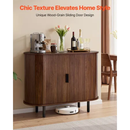 VEVOR Coffee Bar Cabinet, Mid Century Fluted Coffee Bar Table, Buffet Stand Cabinet with 2 Sliding Doors, Sideboard Buffet Stati