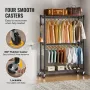 Heavy Duty Clothes Rack, Rolling Clothing Garment Rack with 3 Storage Tiers, 2 Rods and 2 Pairs Side Hooks, Adjustable Height Cl