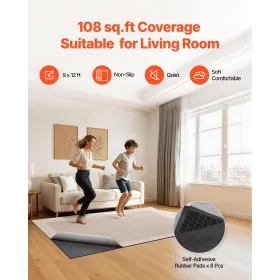 VEVOR Rug Pad 2.74 x 3.66 m, Non-slip Carpet Area Pad, Rug Mat Padding with Dual Surface Felt Cushion & Rubber Gripper, Hardwood