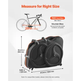 VEVOR Bike Travel Case, Bicycle Travel Bag with EVA Hard Shell, Quick-Release Buckle, Dual Zipper, TSA Lock and Wheels, Black Bi