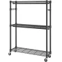 Heavy Duty Clothes Rack, Rolling Clothing Garment Rack with 3 Storage Tiers, 2 Rods and 2 Pairs Side Hooks, Adjustable Height Cl