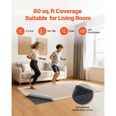 VEVOR tæppepude 2,44 x 3,05 m, skridsikker tæppeområde, tæppemåttepolstring med dobbelt overflade filtpude og gummigriber,