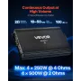 VEVOR Car Audio Amplifier, 4-Channel Bridgeable Car Amplifier, Multichannel Class AB Stereo Amp, Max. 4 x 250W at 4 Ohms / 4 x 5