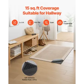 VEVOR Rug Pad 0.91 x 1.52 m, Non-slip Carpet Area Pad, Rug Mat Padding with Dual Surface Felt Cushion & Rubber Gripper, Hardwood