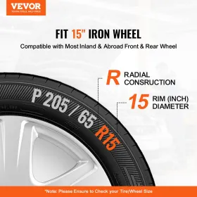 VEVOR Wheel Rim Cover Hubcaps, 15 in Diameter, Sturdy & Durable Scratch-Resistant Hubcap with Snap & Valve Nozzle Hole, ABS & PC