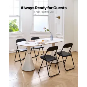 VEVOR 4 Pack Folding Chairs, Foldable Leather Chairs with Heavy Duty Metal Frame & Padded Cushion, Portable Folding Card Table C