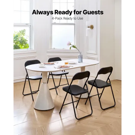 VEVOR 4-pack foldestole, foldbare læderstole med kraftigt metalstel og polstret pude, bærbart foldbart kortbord C