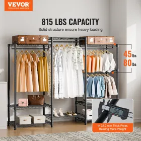 Heavy Duty Clothes Rack, Rolling Clothing Garment Rack with 4 Hang Rods & 8 Storage Tiers, Adjustable Custom Closet Rack,