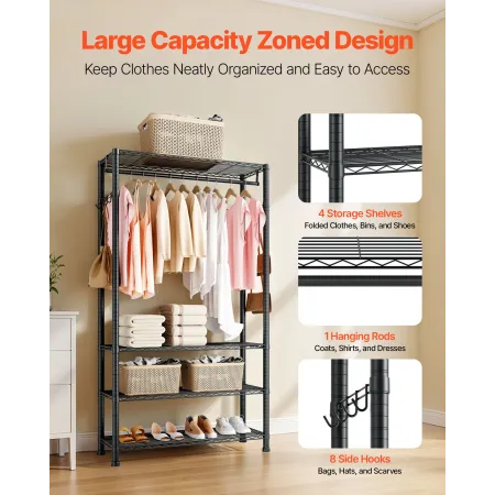 VEVOR tøjstativ, tøjstativ til kraftigt tøj, 4 justerbare etagers tøjstativ med kulstofstål, belastning på 227 kg