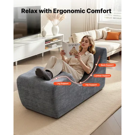 Yoga Chair Chaise, Ergonomic Chaise Lounge Chair for Yoga, Modern Boneless Curved Foam Lounge Indoor for Massage, Stretching, Re