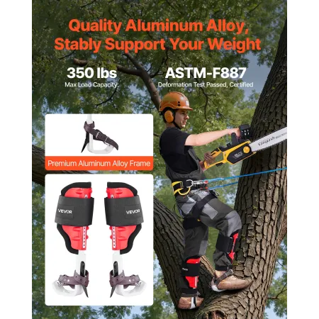 VEVOR Tree Climbing Spikes Set, Height-Adjustable Tree Climbing Gear with Straps & Spike Protectors, 159 kg Load Capacity, Durab