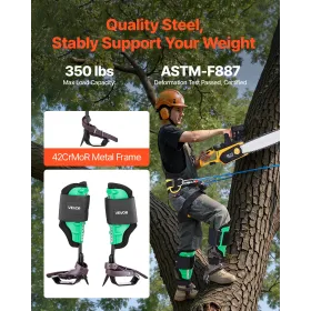 VEVOR Tree Climbing Spikes Set, Height-Adjustable Tree Climbing Gear with Straps & Spike Protectors, 159 kg Load Capacity, Heavy