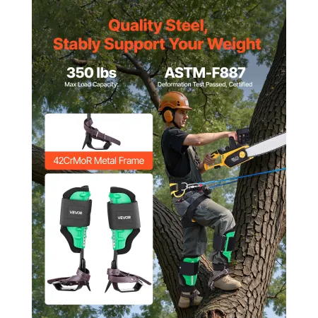 VEVOR Tree Climbing Spikes Set, Height-Adjustable Tree Climbing Gear with Straps & Spike Protectors, 159 kg Load Capacity, Heavy
