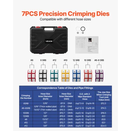 VEVOR Hydraulic Hose Crimper, Hydra-Krimp AC Hose Crimper Kit with 7 Dies Snap-On, Integral Manual Hydraulic A/C Hoses Crimping 
