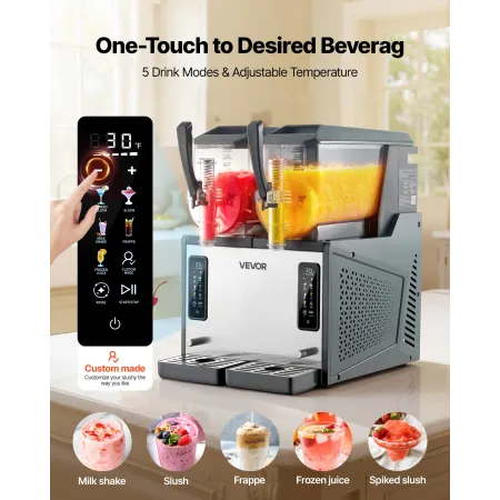 VEVOR Slushie Machine, 4L/135oz x 2 Tank Slushy Machine til hjemmet, No Is Needed Frosne Drink Maker, Margarita Maker med