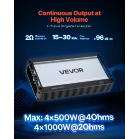 Car Audio Amplifier, 4-Channel Bridgeable Car Amplifier, Multichannel Class D Stereo Amp, Max. 4 x 500W at 4 Ohms / 4 x 1000W at