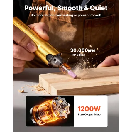 VEVOR Flex Shaft Grinder, 1200W 30000RPM Electric Flex Shaft Rotary Tool, Foot-Pedal Control Hanging Carver Grinder with 112PCS 