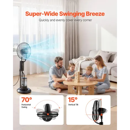 Misting Fan, 3 Wind Speeds Misting Standing Fan, Mister Cooling Fans with 3L Water Tank, Remote & Panel Control, Water Cooling F