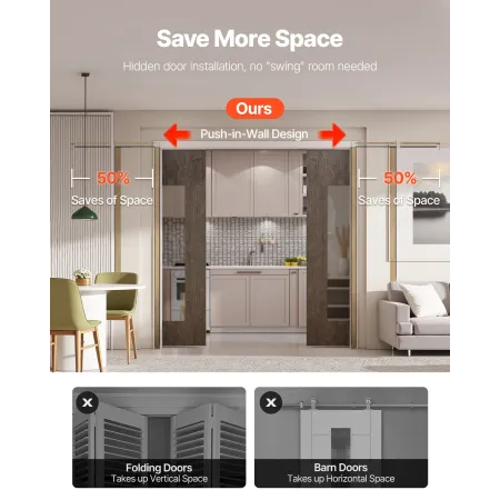 VEVOR Pocket Door Frame Kit, for 1219-1829mm Wide 2032mm High Door, Pocket Door Kit with Two-Way Soft Close Mechanism, Slide Smo